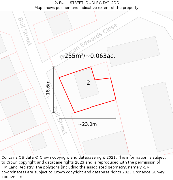 2, BULL STREET, DUDLEY, DY1 2DD: Plot and title map