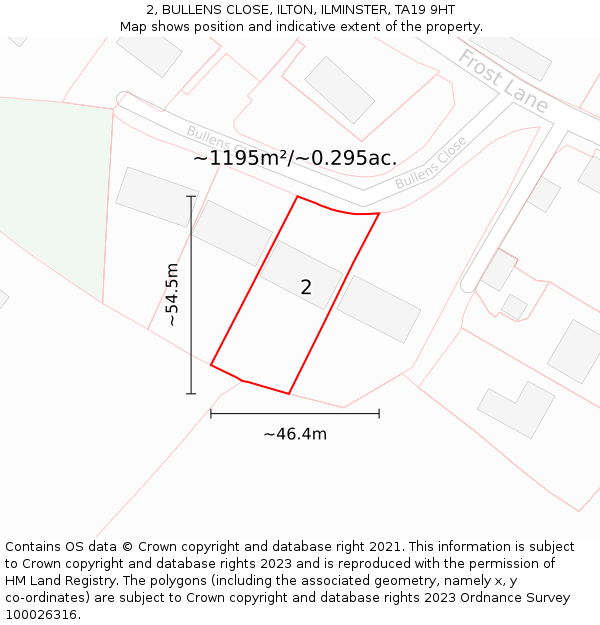 2, BULLENS CLOSE, ILTON, ILMINSTER, TA19 9HT: Plot and title map