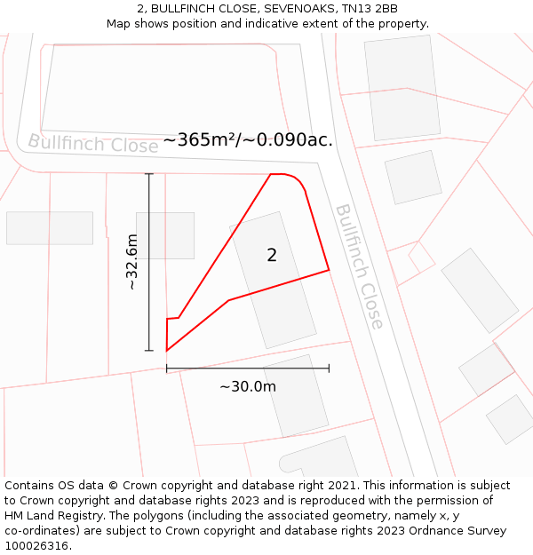 2, BULLFINCH CLOSE, SEVENOAKS, TN13 2BB: Plot and title map