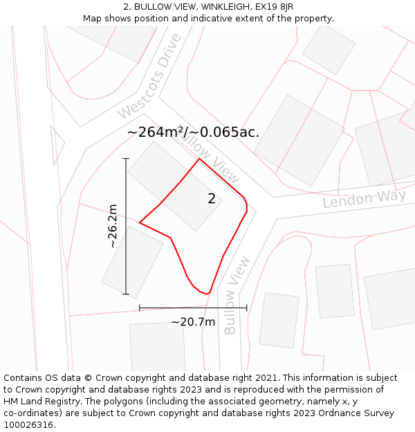 2, BULLOW VIEW, WINKLEIGH, EX19 8JR: Plot and title map