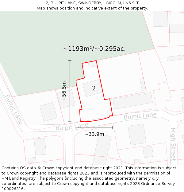 2, BULPIT LANE, SWINDERBY, LINCOLN, LN6 9LT: Plot and title map