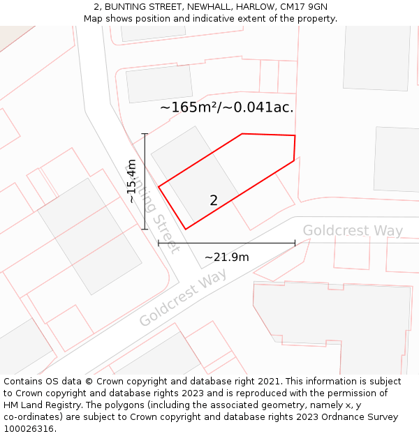 2, BUNTING STREET, NEWHALL, HARLOW, CM17 9GN: Plot and title map