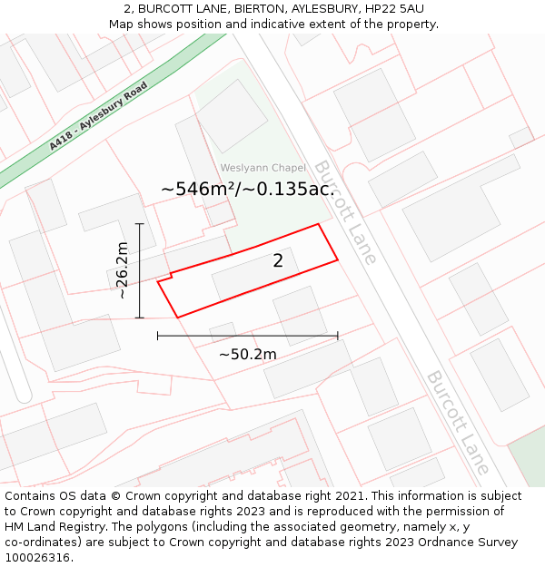 2, BURCOTT LANE, BIERTON, AYLESBURY, HP22 5AU: Plot and title map