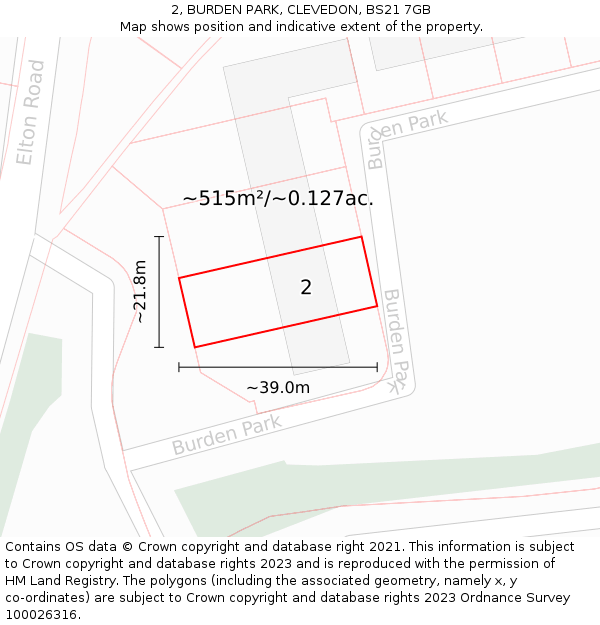 2, BURDEN PARK, CLEVEDON, BS21 7GB: Plot and title map