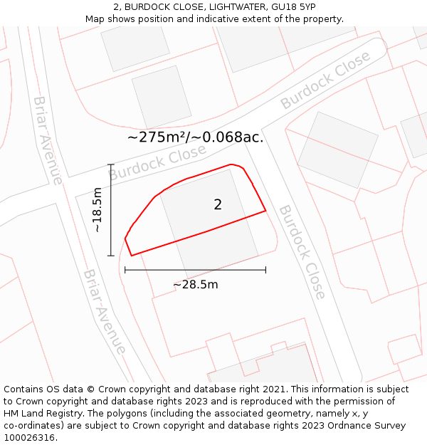 2, BURDOCK CLOSE, LIGHTWATER, GU18 5YP: Plot and title map