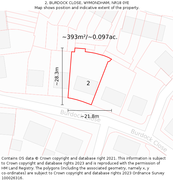 2, BURDOCK CLOSE, WYMONDHAM, NR18 0YE: Plot and title map