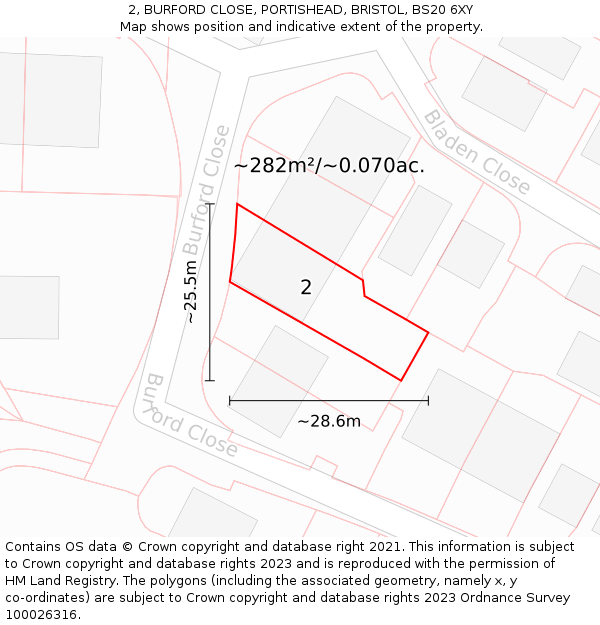 2, BURFORD CLOSE, PORTISHEAD, BRISTOL, BS20 6XY: Plot and title map