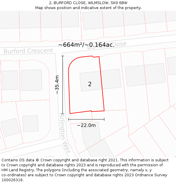 2, BURFORD CLOSE, WILMSLOW, SK9 6BW: Plot and title map