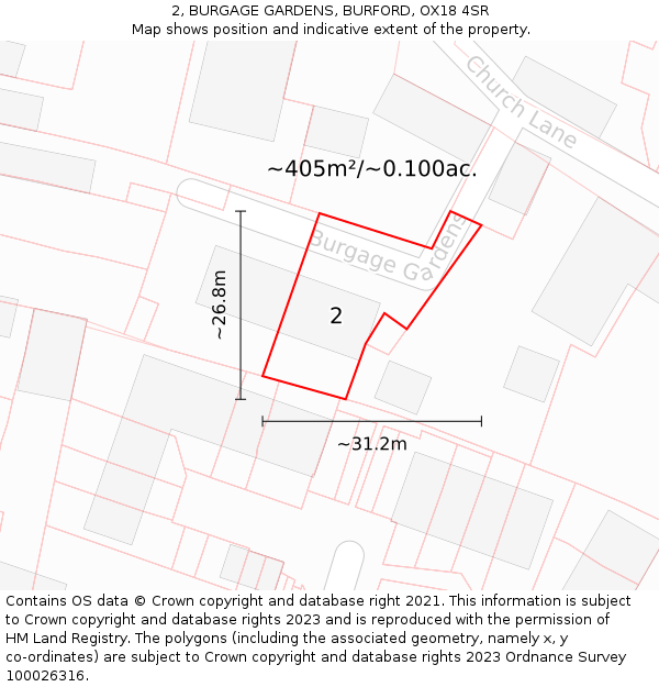 2, BURGAGE GARDENS, BURFORD, OX18 4SR: Plot and title map