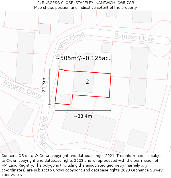 2, BURGESS CLOSE, STAPELEY, NANTWICH, CW5 7GB: Plot and title map