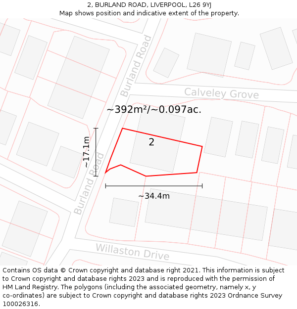 2, BURLAND ROAD, LIVERPOOL, L26 9YJ: Plot and title map