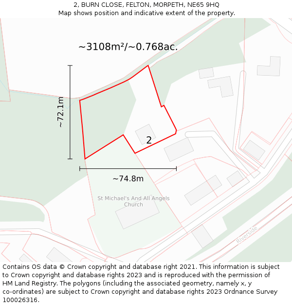 2, BURN CLOSE, FELTON, MORPETH, NE65 9HQ: Plot and title map