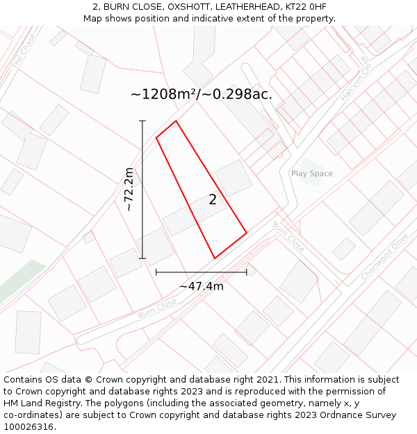 2, BURN CLOSE, OXSHOTT, LEATHERHEAD, KT22 0HF: Plot and title map