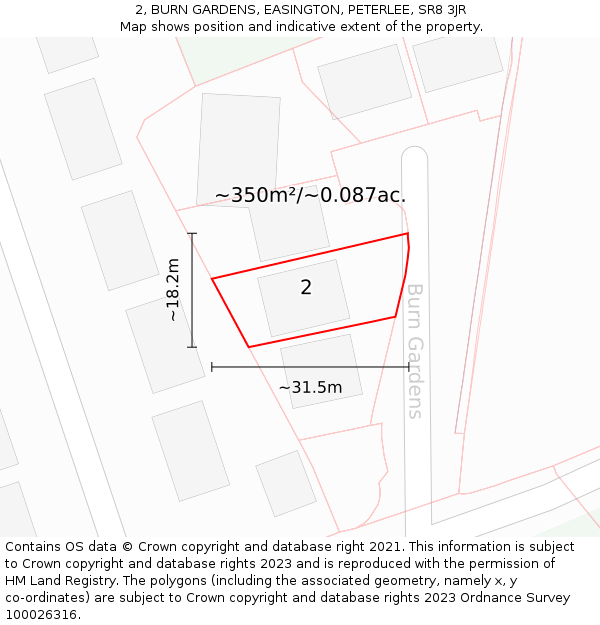 2, BURN GARDENS, EASINGTON, PETERLEE, SR8 3JR: Plot and title map