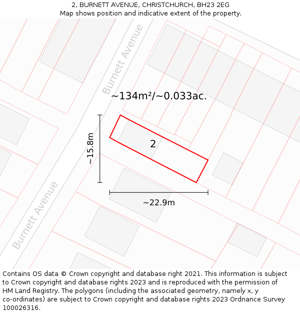 2, BURNETT AVENUE, CHRISTCHURCH, BH23 2EG: Plot and title map