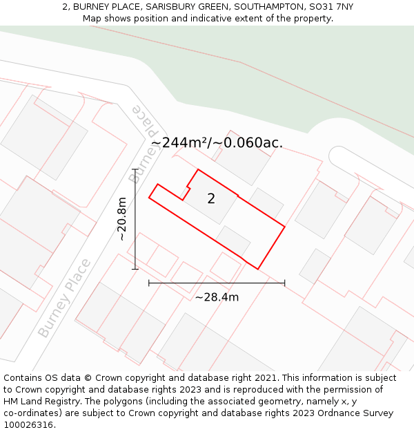 2, BURNEY PLACE, SARISBURY GREEN, SOUTHAMPTON, SO31 7NY: Plot and title map