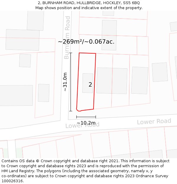 2, BURNHAM ROAD, HULLBRIDGE, HOCKLEY, SS5 6BQ: Plot and title map