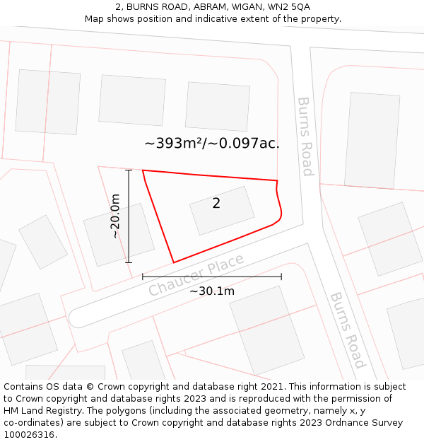 2, BURNS ROAD, ABRAM, WIGAN, WN2 5QA: Plot and title map