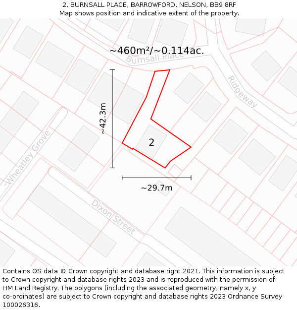 2, BURNSALL PLACE, BARROWFORD, NELSON, BB9 8RF: Plot and title map