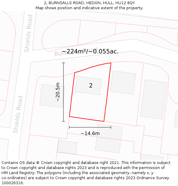 2, BURNSALLS ROAD, HEDON, HULL, HU12 8QY: Plot and title map