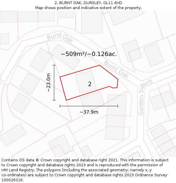 2, BURNT OAK, DURSLEY, GL11 4HD: Plot and title map