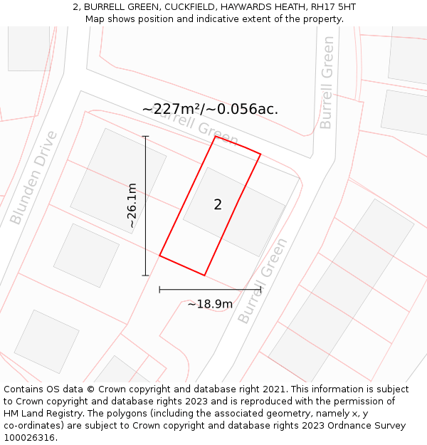 2, BURRELL GREEN, CUCKFIELD, HAYWARDS HEATH, RH17 5HT: Plot and title map