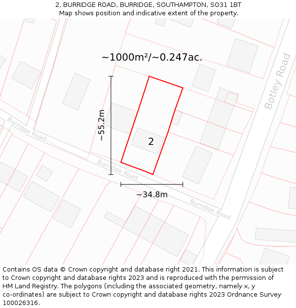 2, BURRIDGE ROAD, BURRIDGE, SOUTHAMPTON, SO31 1BT: Plot and title map