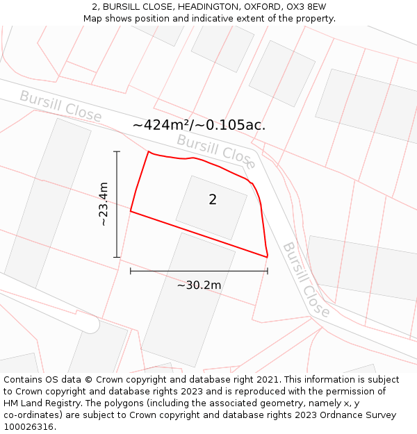 2, BURSILL CLOSE, HEADINGTON, OXFORD, OX3 8EW: Plot and title map