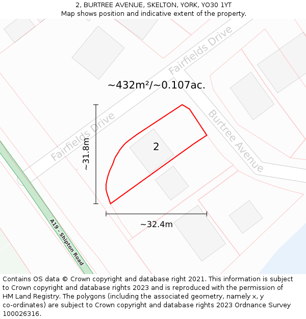2, BURTREE AVENUE, SKELTON, YORK, YO30 1YT: Plot and title map