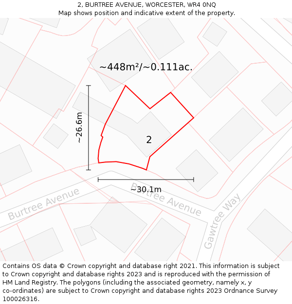 2, BURTREE AVENUE, WORCESTER, WR4 0NQ: Plot and title map