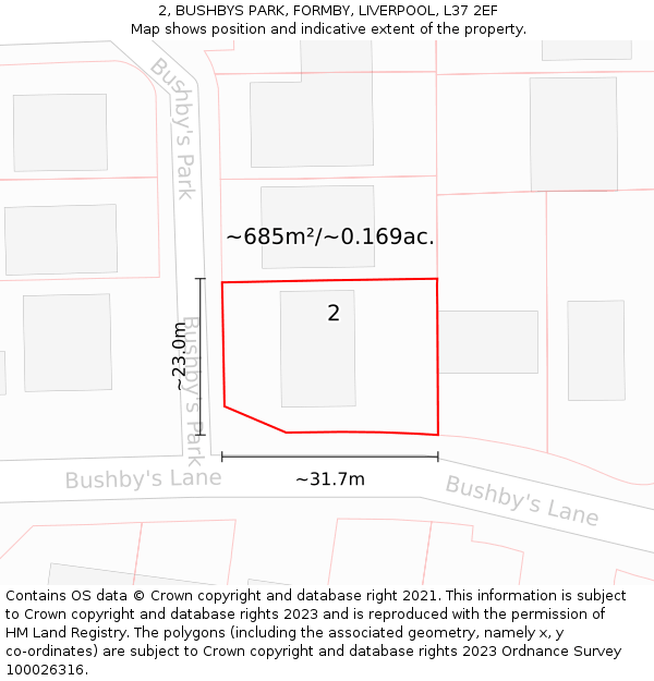 2, BUSHBYS PARK, FORMBY, LIVERPOOL, L37 2EF: Plot and title map