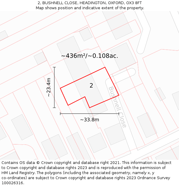 2, BUSHNELL CLOSE, HEADINGTON, OXFORD, OX3 8FT: Plot and title map