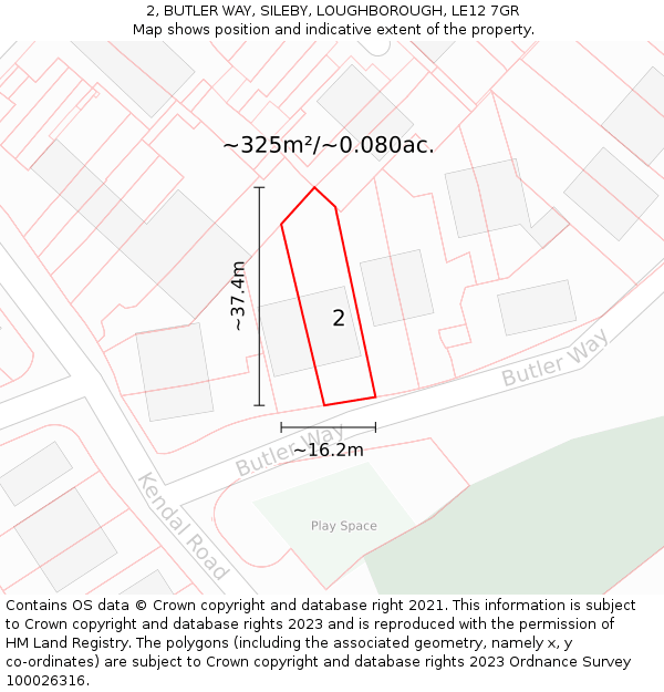 2, BUTLER WAY, SILEBY, LOUGHBOROUGH, LE12 7GR: Plot and title map