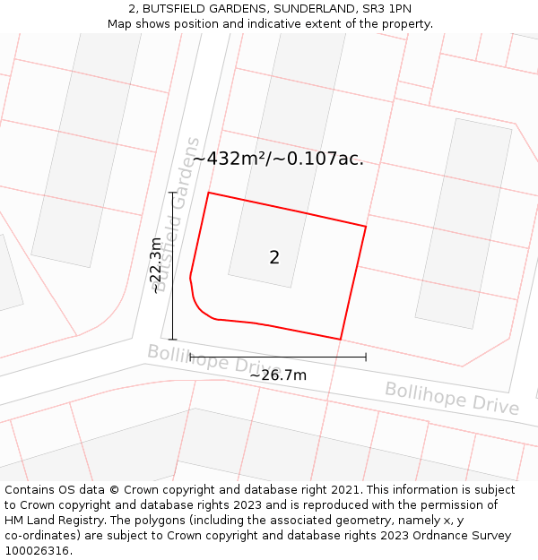 2, BUTSFIELD GARDENS, SUNDERLAND, SR3 1PN: Plot and title map