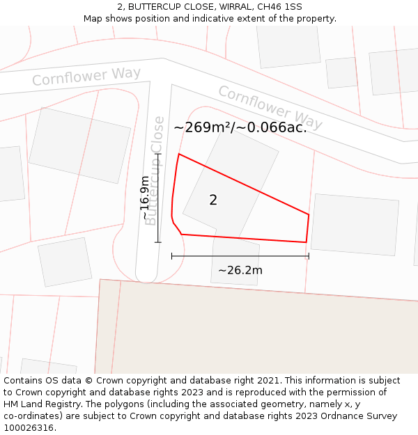 2, BUTTERCUP CLOSE, WIRRAL, CH46 1SS: Plot and title map