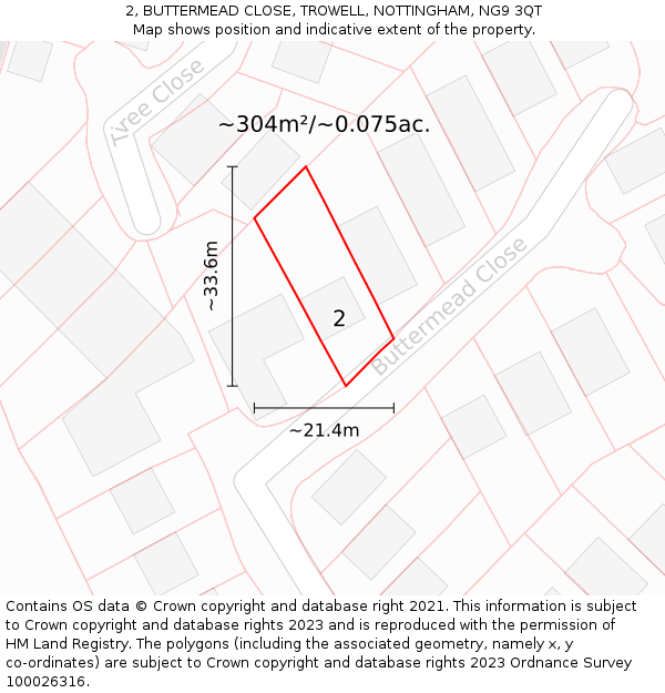 2, BUTTERMEAD CLOSE, TROWELL, NOTTINGHAM, NG9 3QT: Plot and title map