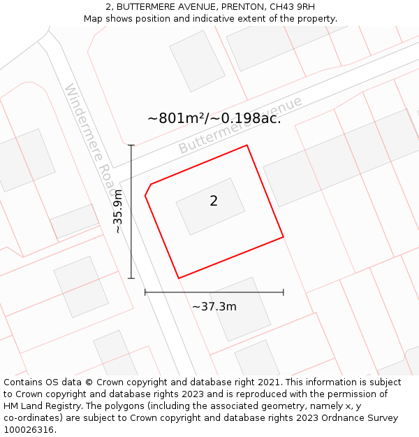 2, BUTTERMERE AVENUE, PRENTON, CH43 9RH: Plot and title map