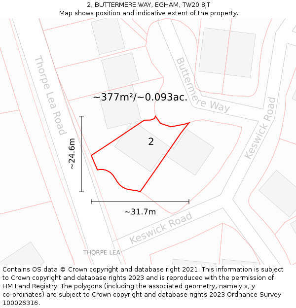 2, BUTTERMERE WAY, EGHAM, TW20 8JT: Plot and title map