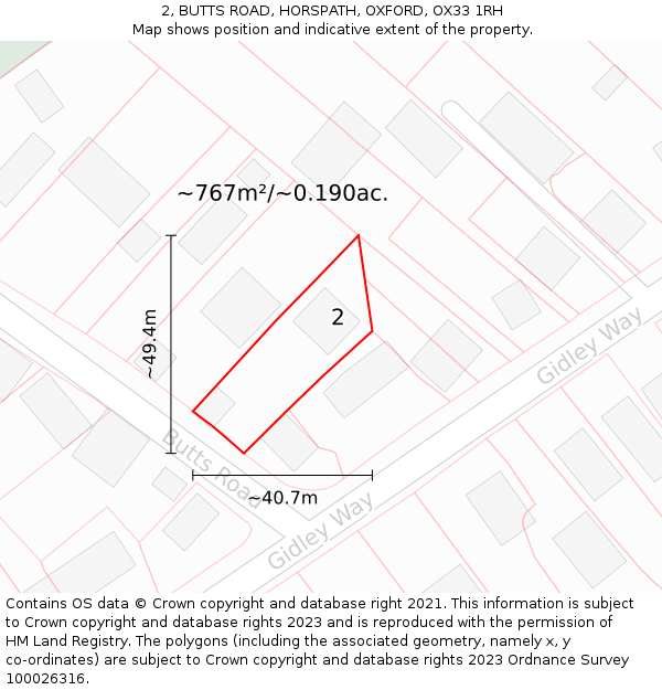 2, BUTTS ROAD, HORSPATH, OXFORD, OX33 1RH: Plot and title map