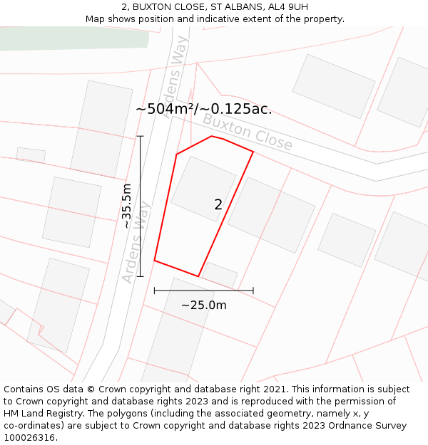 2, BUXTON CLOSE, ST ALBANS, AL4 9UH: Plot and title map