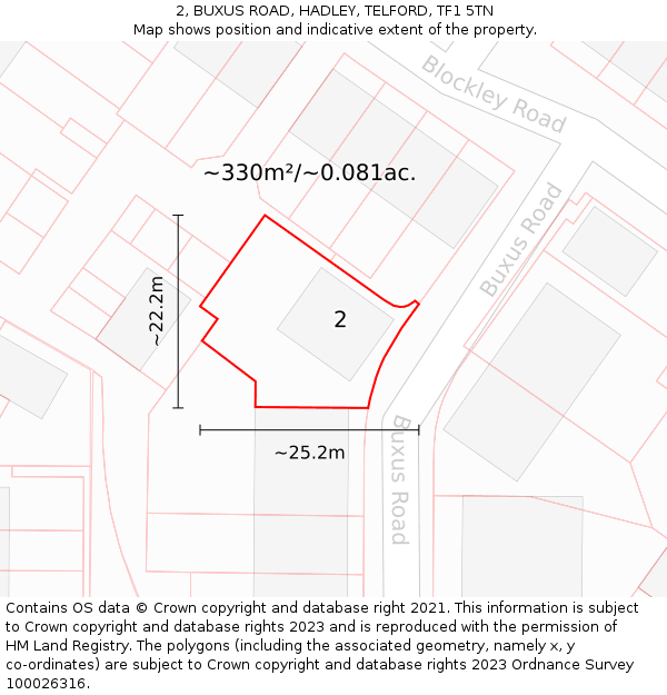 2, BUXUS ROAD, HADLEY, TELFORD, TF1 5TN: Plot and title map