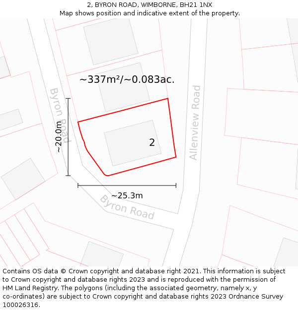 2, BYRON ROAD, WIMBORNE, BH21 1NX: Plot and title map