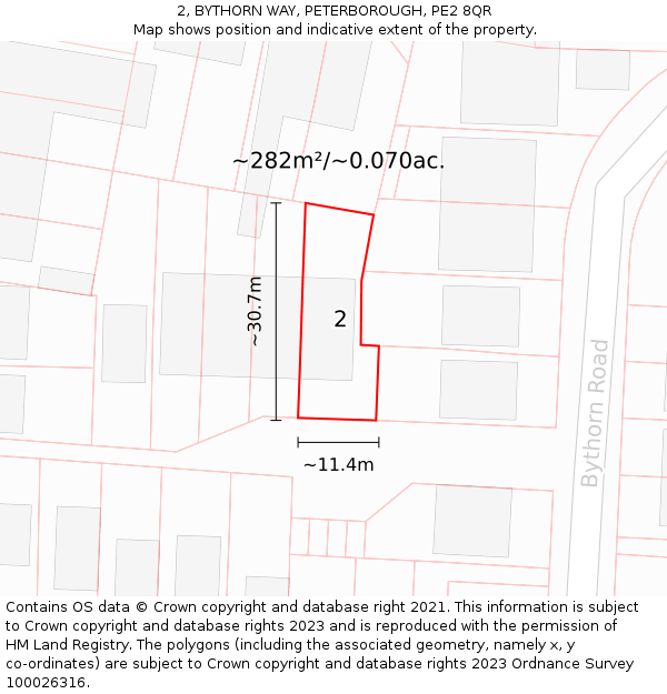 2, BYTHORN WAY, PETERBOROUGH, PE2 8QR: Plot and title map