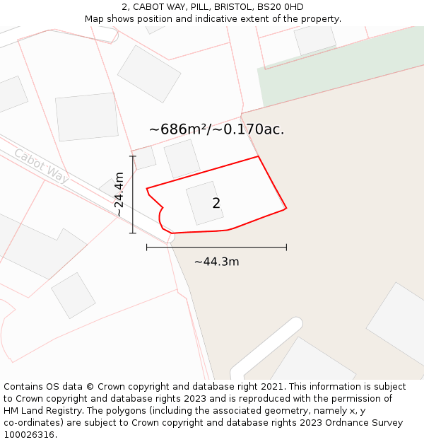 2, CABOT WAY, PILL, BRISTOL, BS20 0HD: Plot and title map