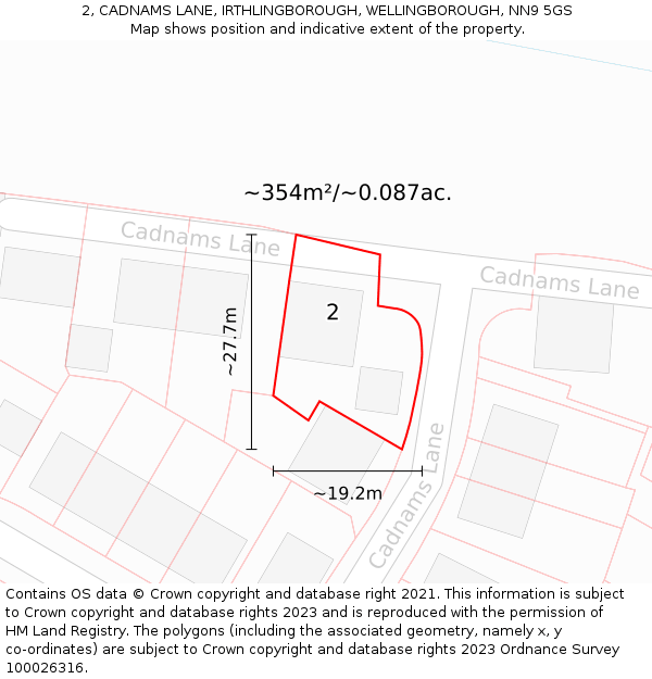 2, CADNAMS LANE, IRTHLINGBOROUGH, WELLINGBOROUGH, NN9 5GS: Plot and title map