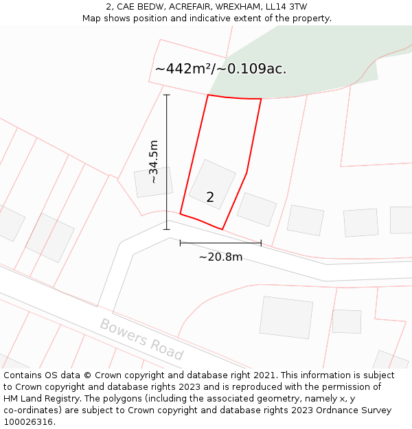 2, CAE BEDW, ACREFAIR, WREXHAM, LL14 3TW: Plot and title map