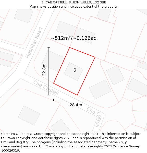 2, CAE CASTELL, BUILTH WELLS, LD2 3BE: Plot and title map