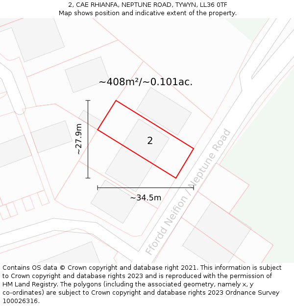 2, CAE RHIANFA, NEPTUNE ROAD, TYWYN, LL36 0TF: Plot and title map