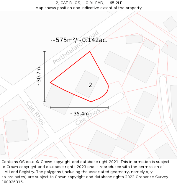 2, CAE RHOS, HOLYHEAD, LL65 2LF: Plot and title map