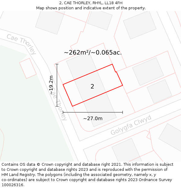 2, CAE THORLEY, RHYL, LL18 4FH: Plot and title map